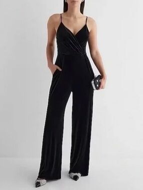Divided Black V-Neck Wide-Leg Jumpsuit with Waist Tie